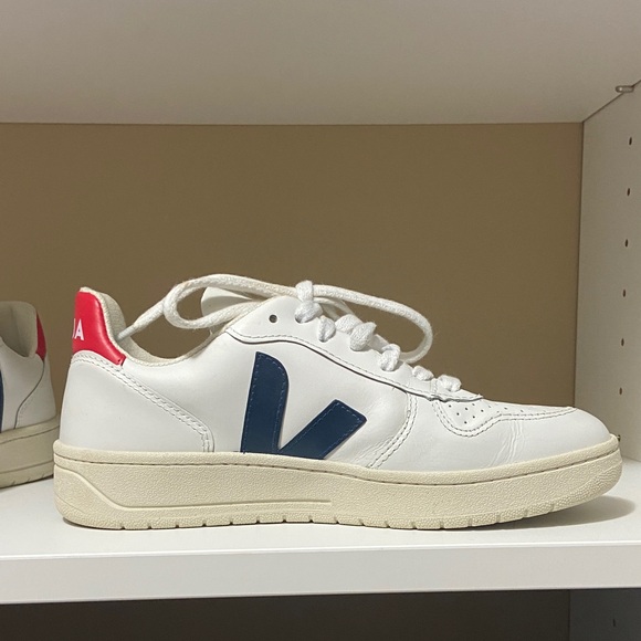 Veja White Sneakers with Navy and Red Accents 6 - Picture 6 of 10
